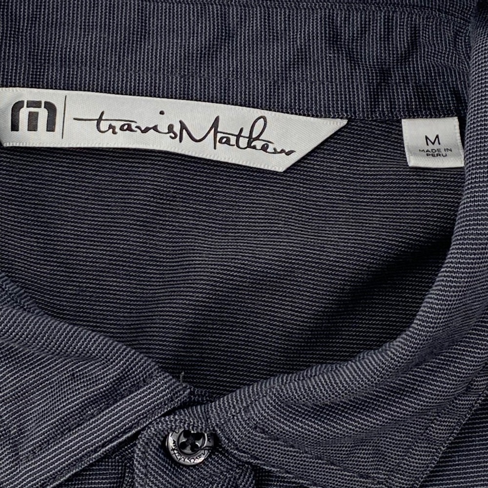 Travis Mathew Polo Mens Medium Polo Shirt Charcoal Micro Stripe Golf Athleisure - Picture 4 of 6